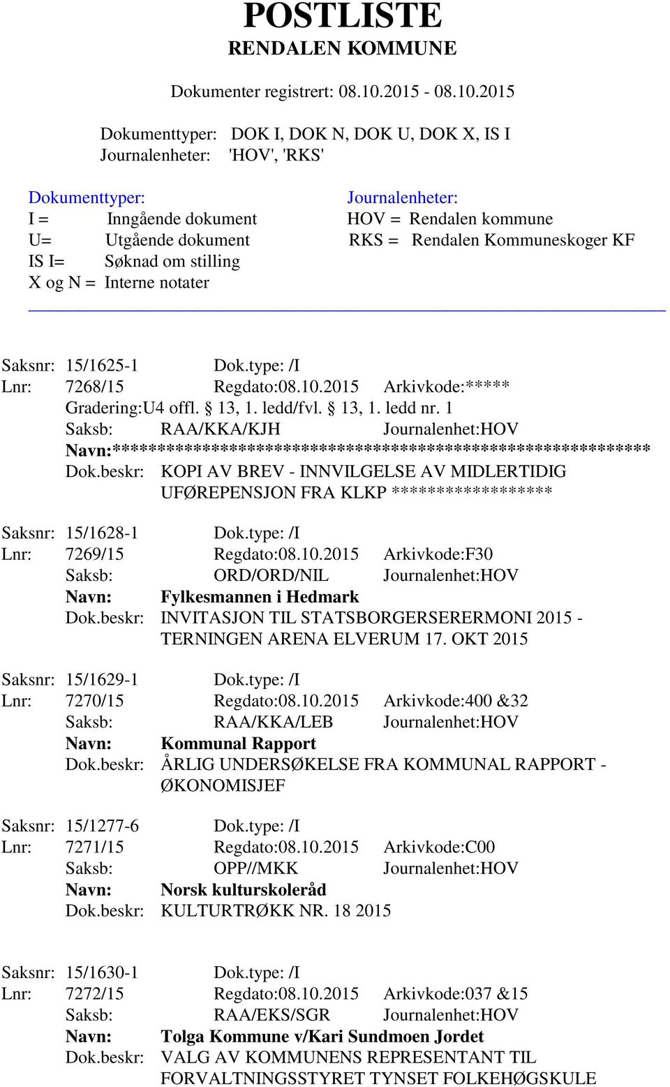 beskr: KOPI AV BREV - INNVILGELSE AV MIDLERTIDIG UFØREPENSJON FRA KLKP ****************** Saksnr: 15/1628-1 Dok.type: /I Lnr: 7269/15 Regdato:08.10.