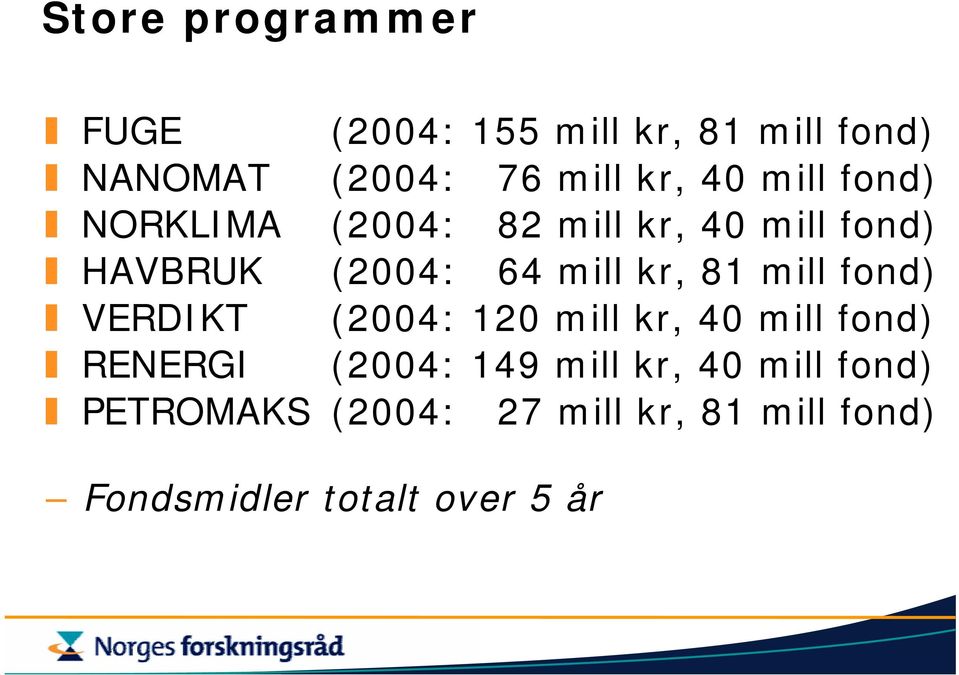 81 mill fond) VERDIKT (2004: 120 mill kr, 40 mill fond) RENERGI (2004: 149 mill kr,