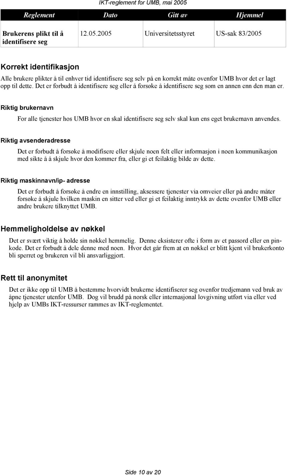 Det er forbudt å identifisere seg eller å forsøke å identifisere seg som en annen enn den man er.