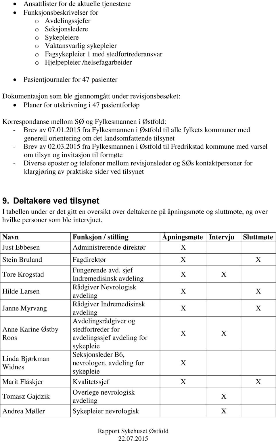 Østfold: - Brev av 07.01.2015 fra Fylkesmannen i Østfold til alle fylkets kommuner med generell orientering om det landsomfattende tilsynet - Brev av 02.03.