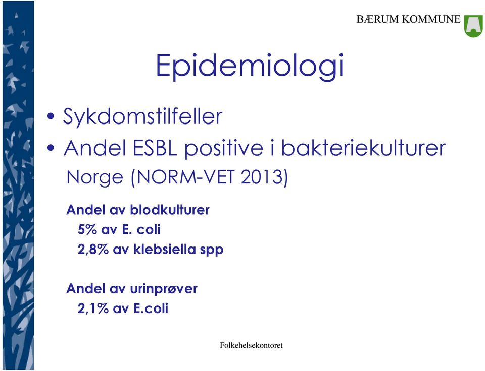 2013) Andel av blodkulturer 5% av E.