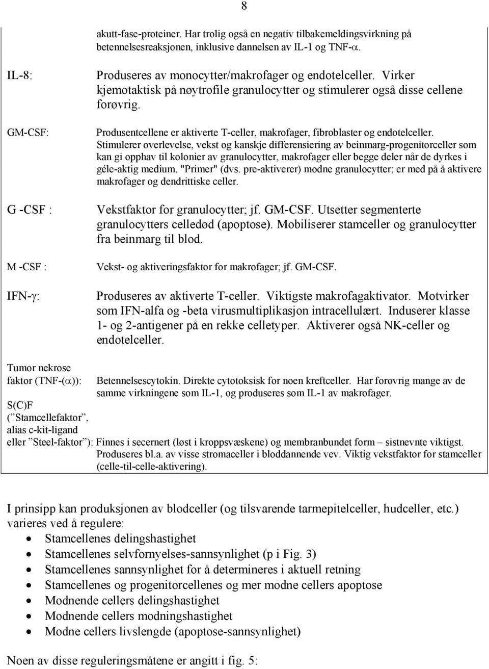 Produsentcellene er aktiverte T-celler, makrofager, fibroblaster og endotelceller.