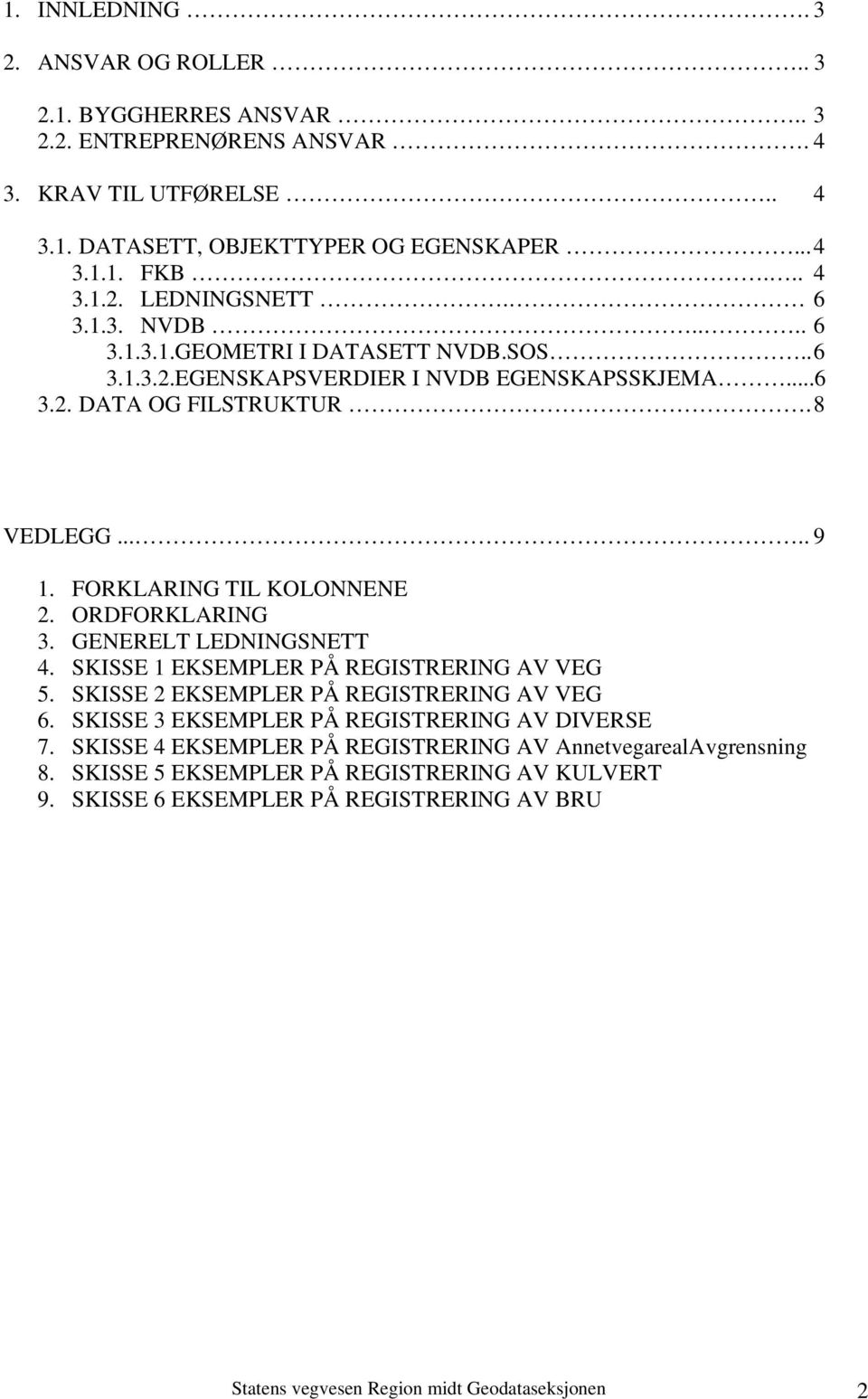 ORDFORKLARING 3. GENERELT LEDNINGSNETT 4. SKISSE 1 EKSEMPLER PÅ REGISTRERING AV VEG 5. SKISSE 2 EKSEMPLER PÅ REGISTRERING AV VEG 6. SKISSE 3 EKSEMPLER PÅ REGISTRERING AV DIVERSE 7.