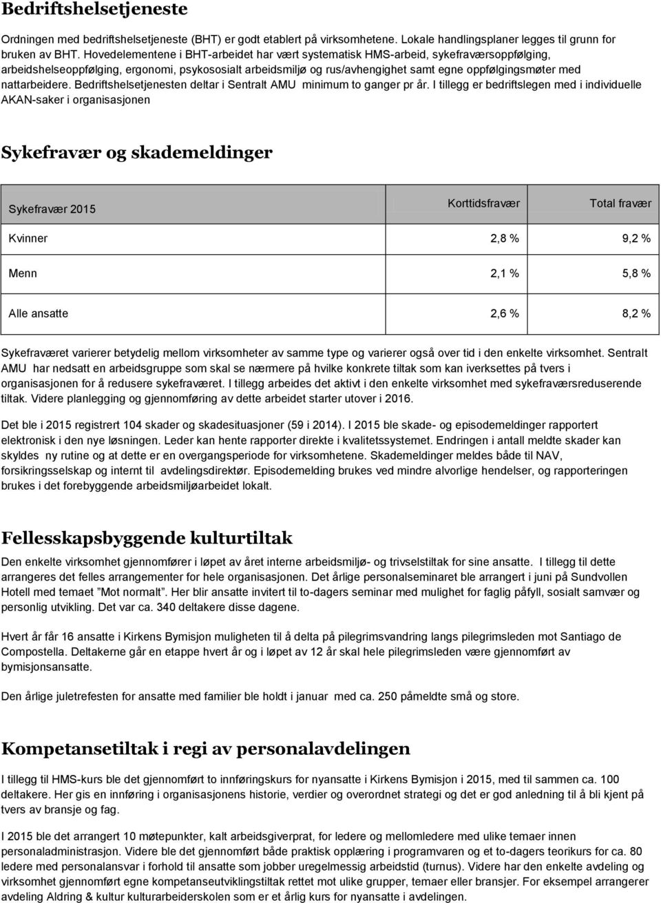 nattarbeidere. Bedriftshelsetjenesten deltar i Sentralt AMU minimum to ganger pr år.