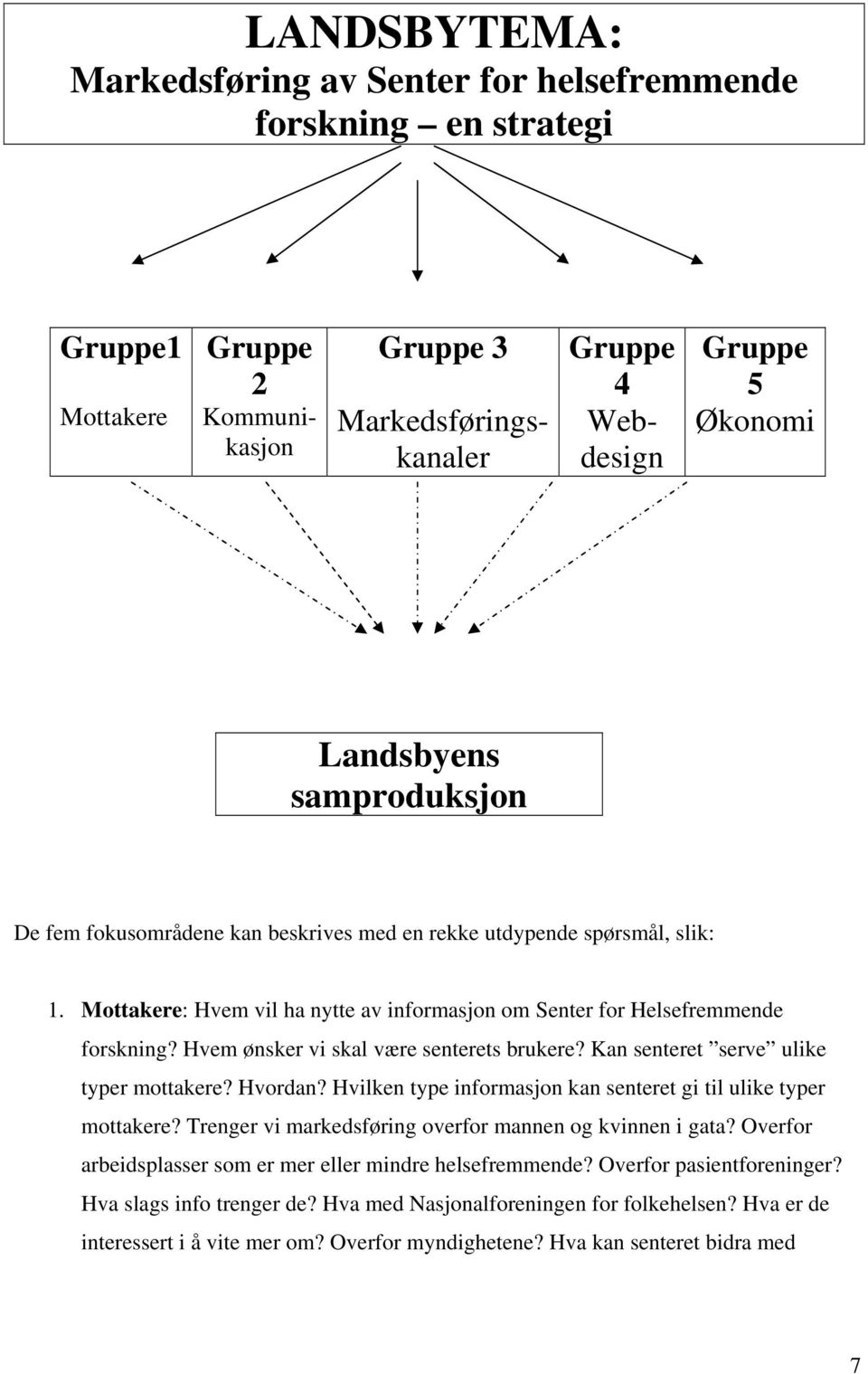 Hvem ønsker vi skal være senterets brukere? Kan senteret serve ulike typer mottakere? Hvordan? Hvilken type informasjon kan senteret gi til ulike typer mottakere?