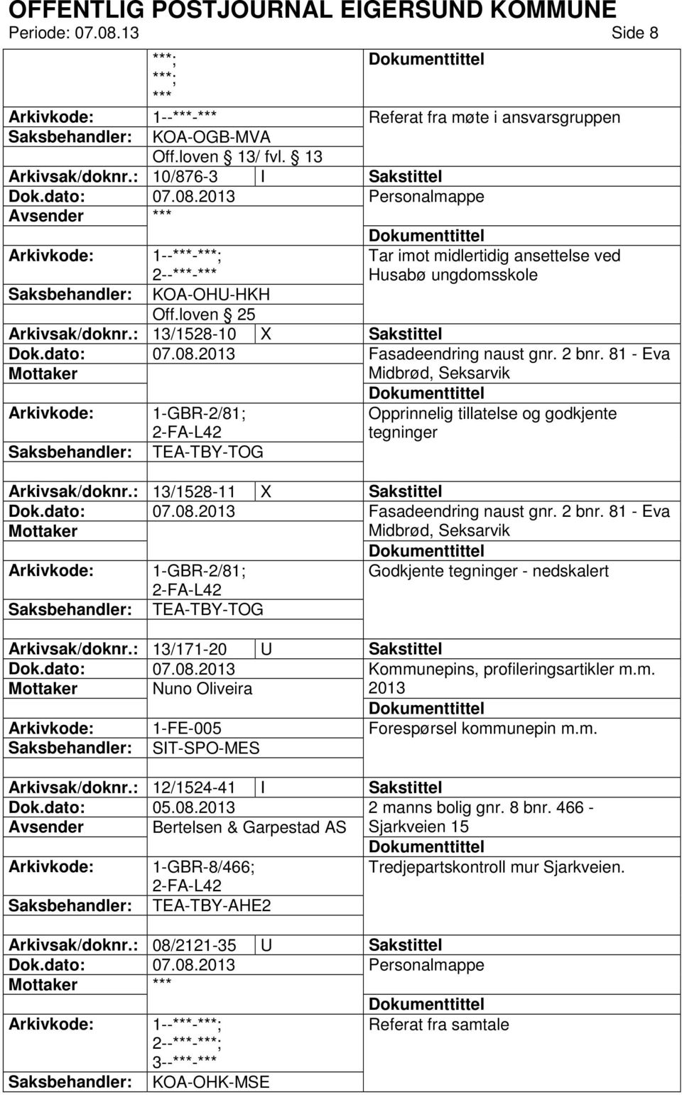 81 - Eva Midbrød, Seksarvik Opprinnelig tillatelse og godkjente tegninger Arkivsak/doknr.: 13/1528-11 X Sakstittel Fasadeendring naust gnr. 2 bnr.