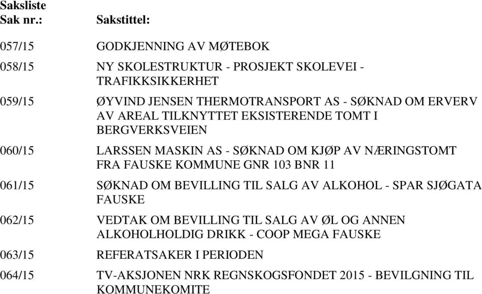 SØKNAD OM ERVERV AV AREAL TILKNYTTET EKSISTERENDE TOMT I BERGVERKSVEIEN 060/15 LARSSEN MASKIN AS - SØKNAD OM KJØP AV NÆRINGSTOMT FRA FAUSKE KOMMUNE