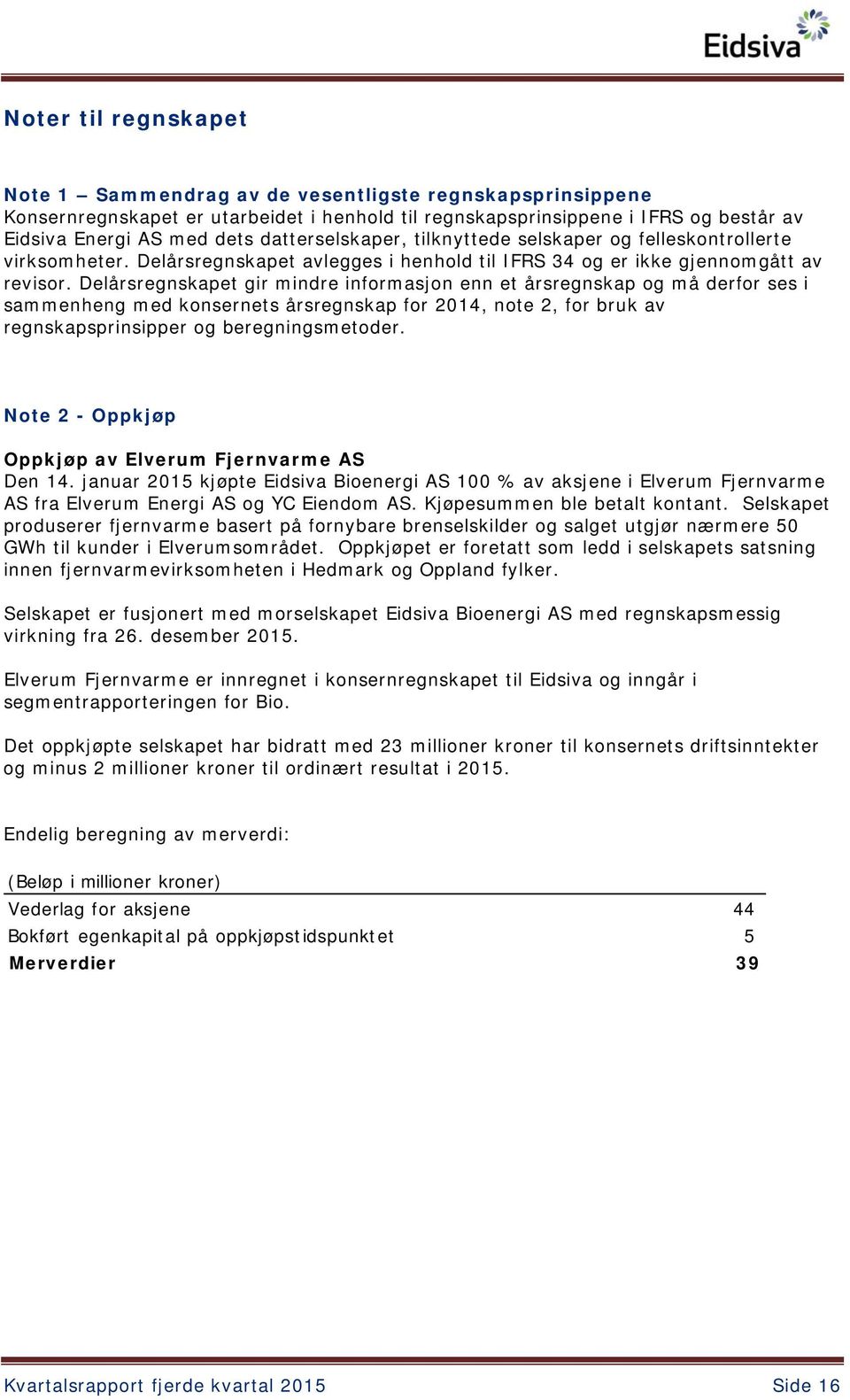 Delårsregnskapet gir mindre informasjon enn et årsregnskap og må derfor ses i sammenheng med konsernets årsregnskap for, note 2, for bruk av regnskapsprinsipper og beregningsmetoder.