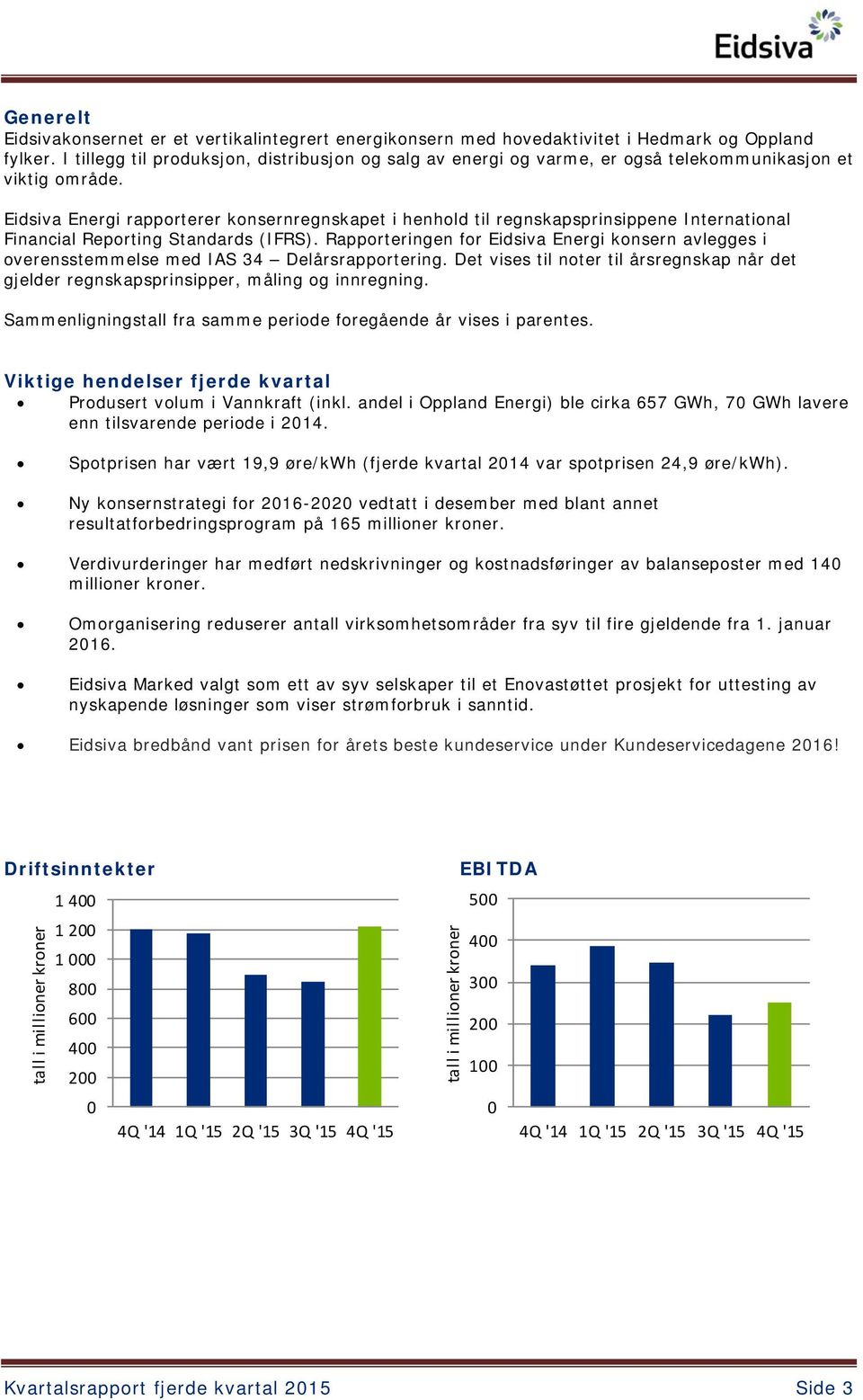 Eidsiva Energi rapporterer konsernregnskapet i henhold til regnskapsprinsippene International Financial Reporting Standards (IFRS).