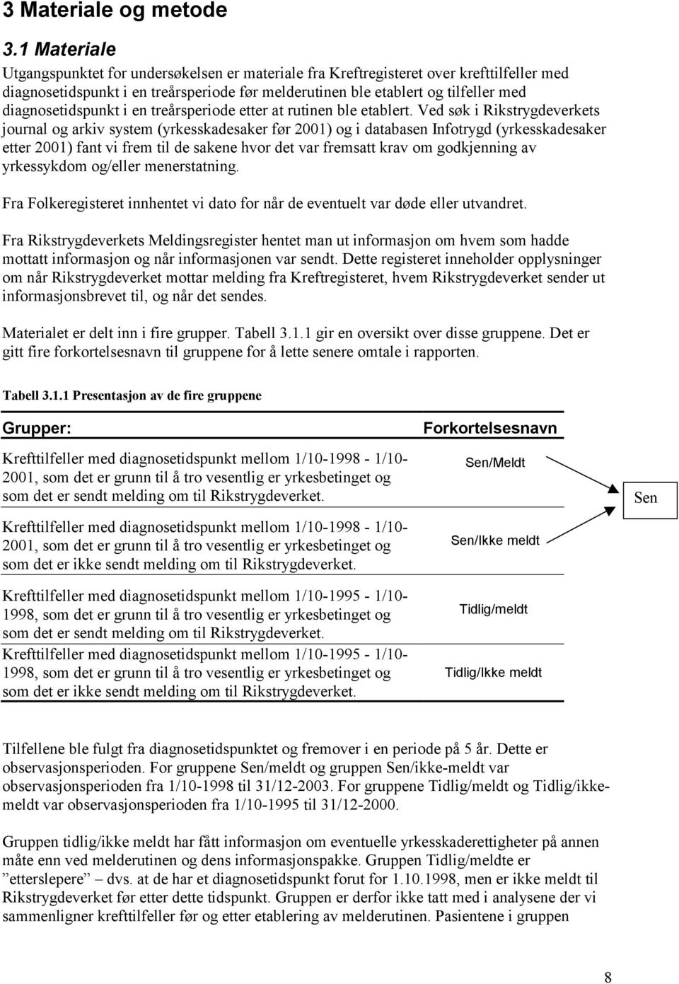 diagnosetidspunkt i en treårsperiode etter at rutinen ble etablert.