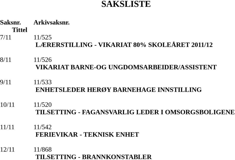 BARNE-OG UNGDOMSARBEIDER/ASSISTENT 9/11 11/533 ENHETSLEDER HERØY BARNEHAGE INNSTILLING