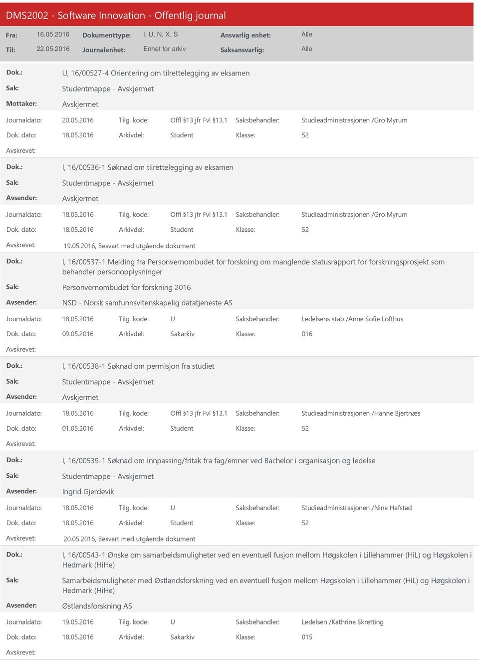 2016, Besvart med utgående dokument I, 16/00537-1 Melding fra Personvernombudet for forskning om manglende statusrapport for forskningsprosjekt som behandler personopplysninger Personvernombudet for