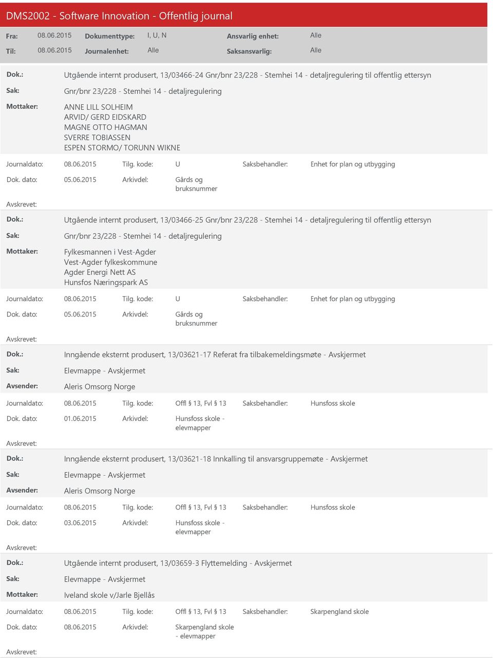 Stemhei 14 - detaljregulering Fylkesmannen i Vest-Agder Vest-Agder fylkeskommune Agder Energi Nett AS Hunsfos Næringspark AS Inngående eksternt produsert, 13/03621-17 Referat fra tilbakemeldingsmøte