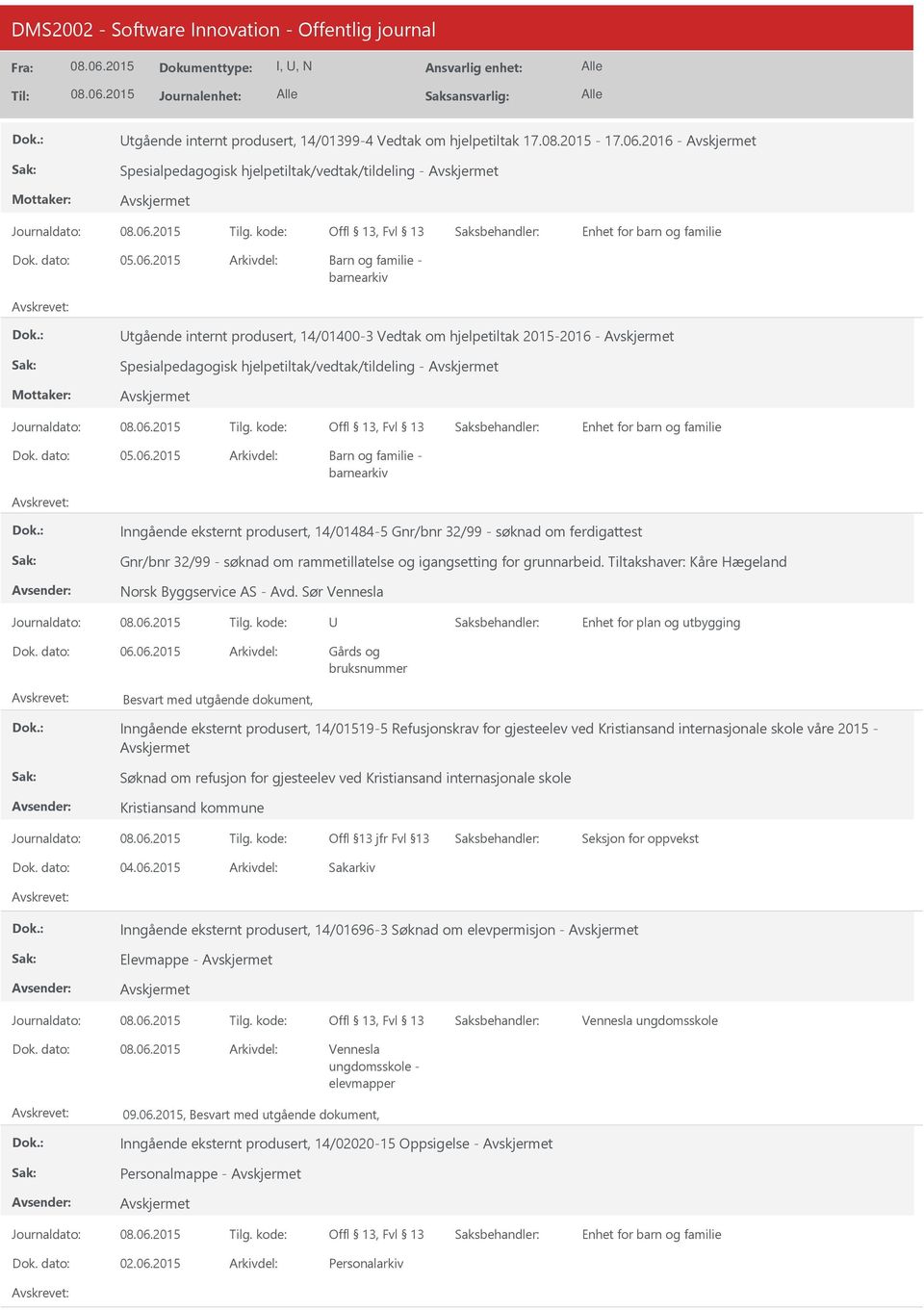 produsert, 14/01484-5 Gnr/bnr 32/99 - søknad om ferdigattest Gnr/bnr 32/99 - søknad om rammetillatelse og igangsetting for grunnarbeid. Tiltakshaver: Kåre Hægeland Norsk Byggservice AS - Avd.