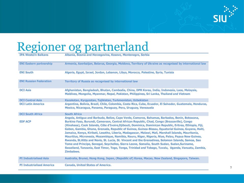 law DCI Asia DCI Central Asia DCI Latin America DCI South Africa EDF ACP PI Industrialised Asia PI Industrialised America Afghanistan, Bangladesh, Bhutan, Cambodia, China, DPR Korea, India,