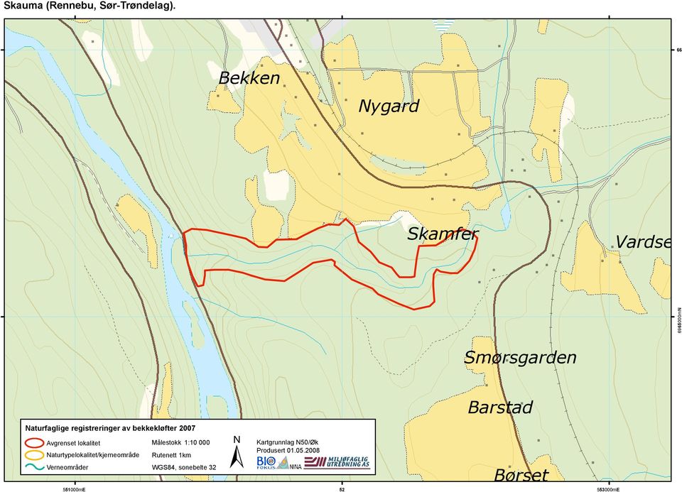 bekkekløfter 2007 Avgrenset lokalitet Naturtypelokalitet/kjerneområde Verneområder