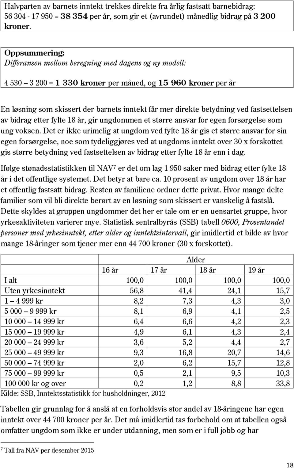 ved fastsettelsen av bidrag etter fylte 18 år, gir ungdommen et større ansvar for egen forsørgelse som ung voksen.