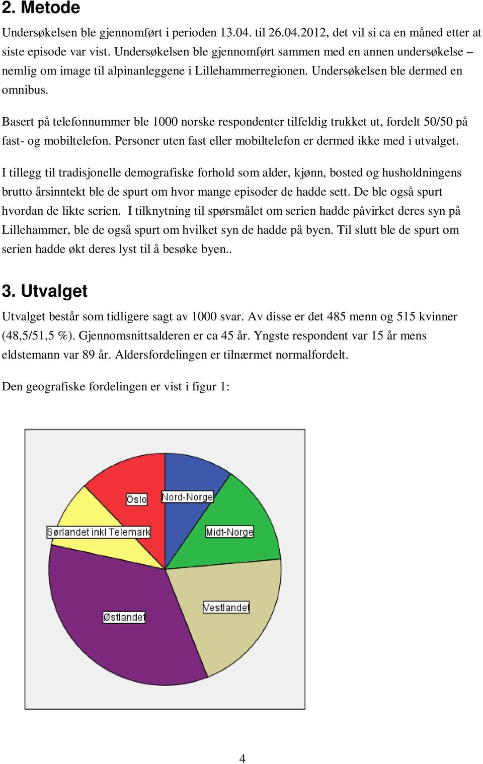 Basert på telefonnummer ble 1000 norske respondenter tilfeldig trukket ut, fordelt 50/50 på fast- og mobiltelefon. Personer uten fast eller mobiltelefon er dermed ikke med i utvalget.