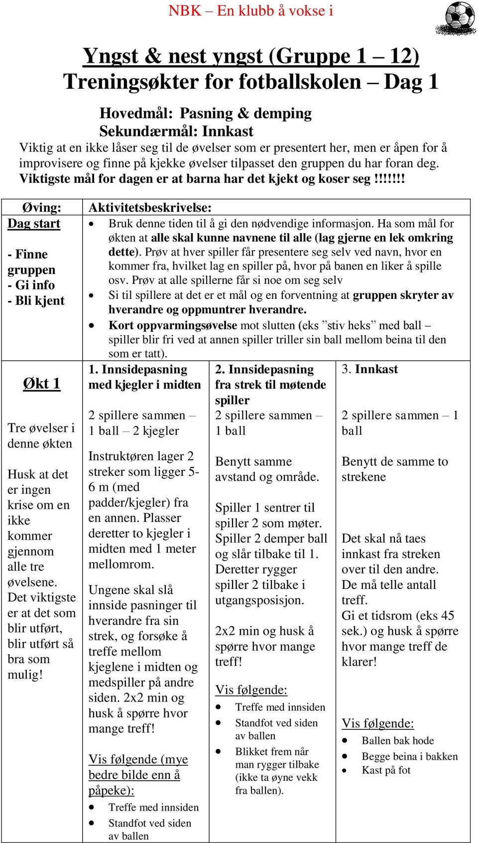 !!!!!! Øving: Dag start - Finne gruppen - Gi info - Bli kjent Økt 1 Tre øvelser i denne økten Husk at det er ingen krise om en ikke kommer gjennom alle tre øvelsene.