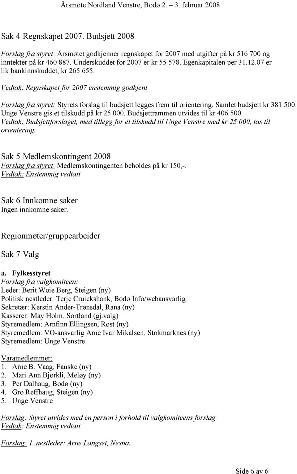 Samlet budsjett kr 381 500. Unge Venstre gis et tilskudd på kr 25 000. Budsjettrammen utvides til kr 406 500.