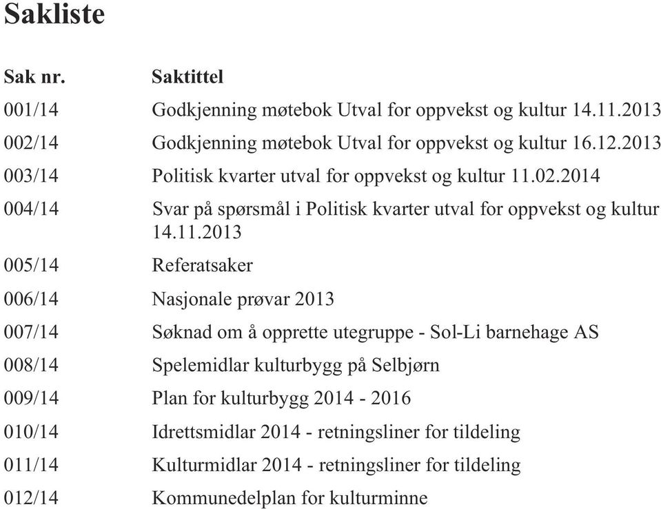 02.2014 004/14 Svar på spørsmål i Politisk kvarter utval for oppvekst og kultur 14.11.
