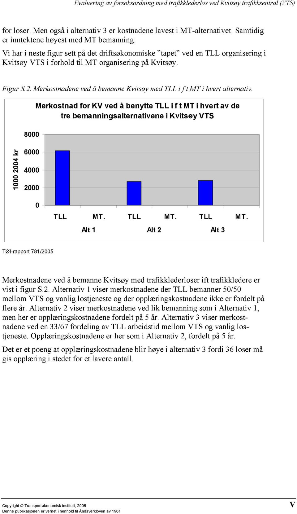 Merkostnadene ved å bemanne Kvitsøy med TLL i f t MT i hvert alternativ.