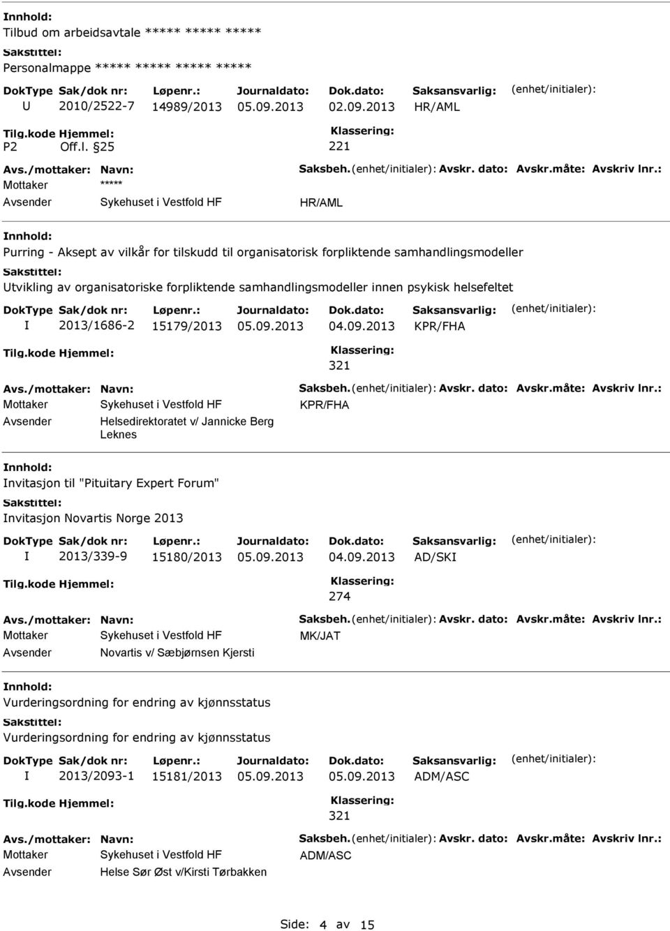 2013/1686-2 15179/2013 04.09.2013 KPR/FHA 321 Avs./mottaker: Navn: Saksbeh. Avskr. dato: Avskr.måte: Avskriv lnr.