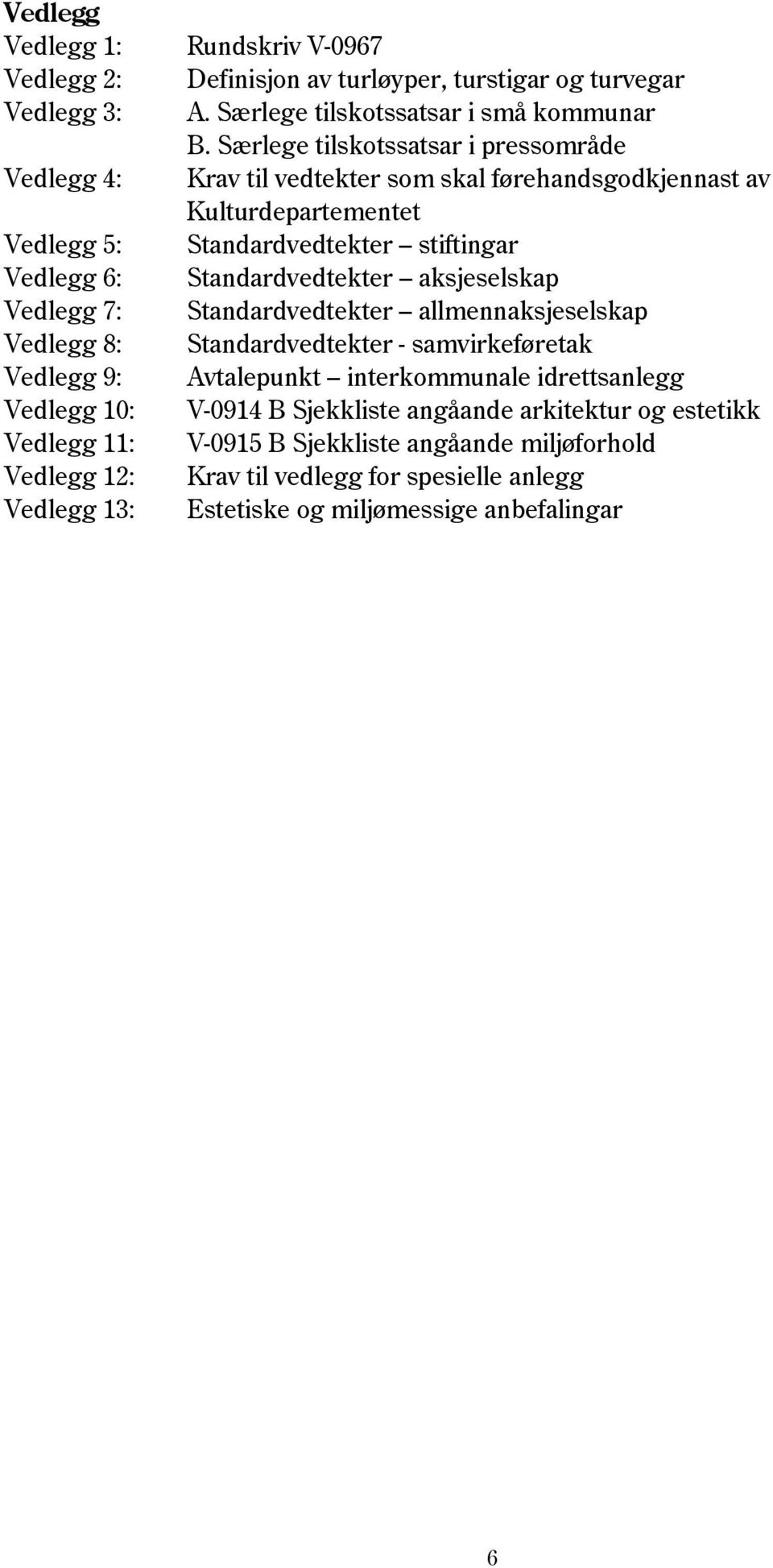 Standardvedtekter aksjeselskap Vedlegg 7: Standardvedtekter allmennaksjeselskap Vedlegg 8: Standardvedtekter - samvirkeføretak Vedlegg 9: Avtalepunkt interkommunale idrettsanlegg