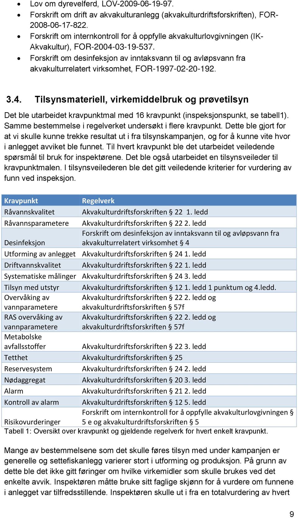 Forskrift om desinfeksjon av inntaksvann til og avløpsvann fra akvakulturrelatert virksomhet, FOR-1997-02-20-192. 3.4.