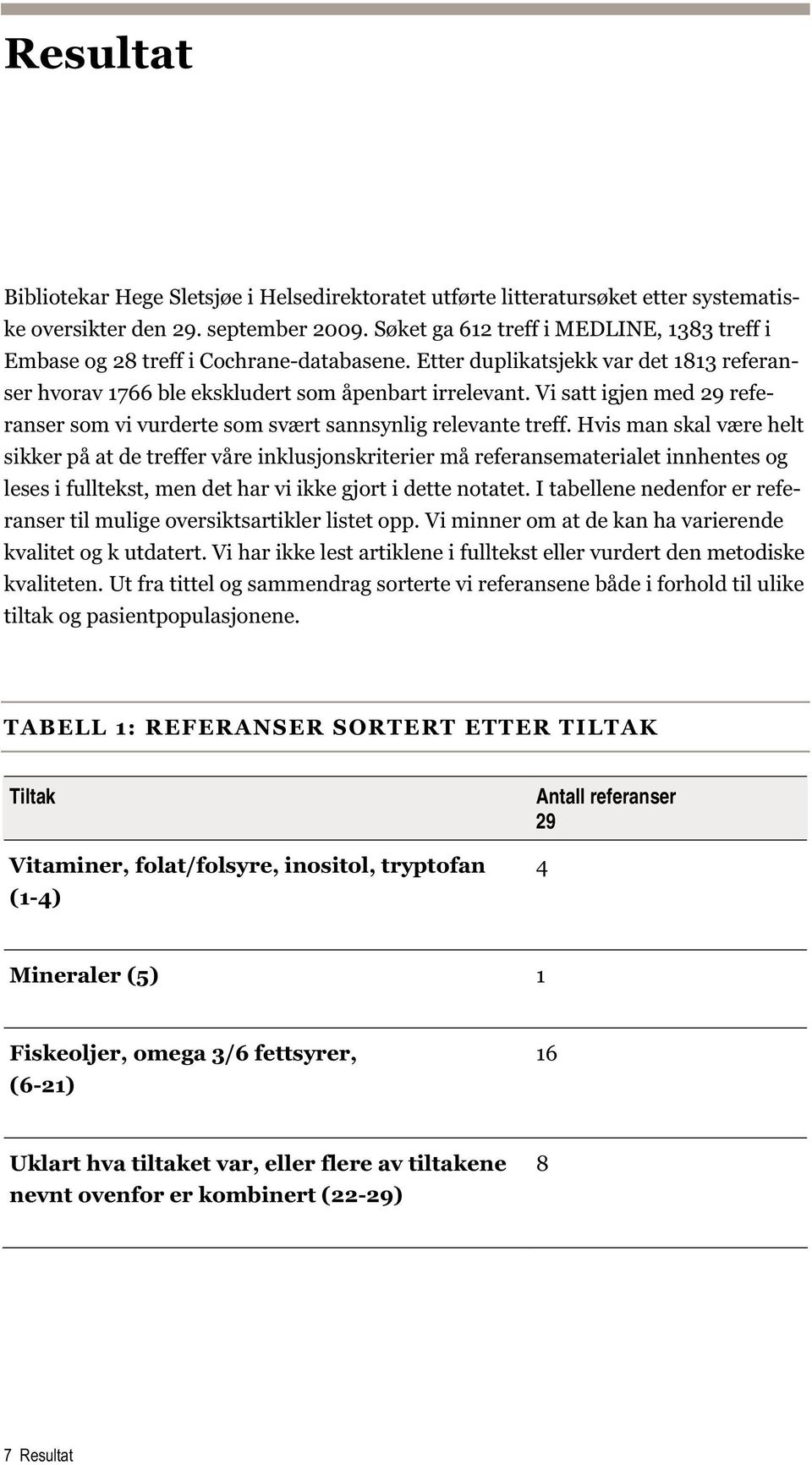 Vi satt igjen med 29 referanser som vi vurderte som svært sannsynlig relevante treff.