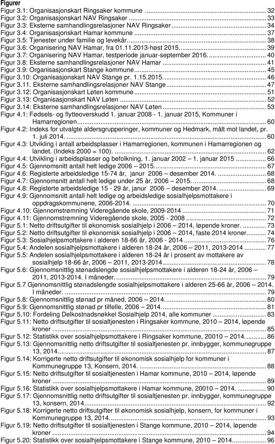 7: Organisering NAV Hamar, testperiode januar-september 2016.... 40 Figur 3.8: Eksterne samhandlingsrelasjoner NAV Hamar... 41 Figur 3.9: Organisasjonskart Stange kommune... 45 Figur 3.