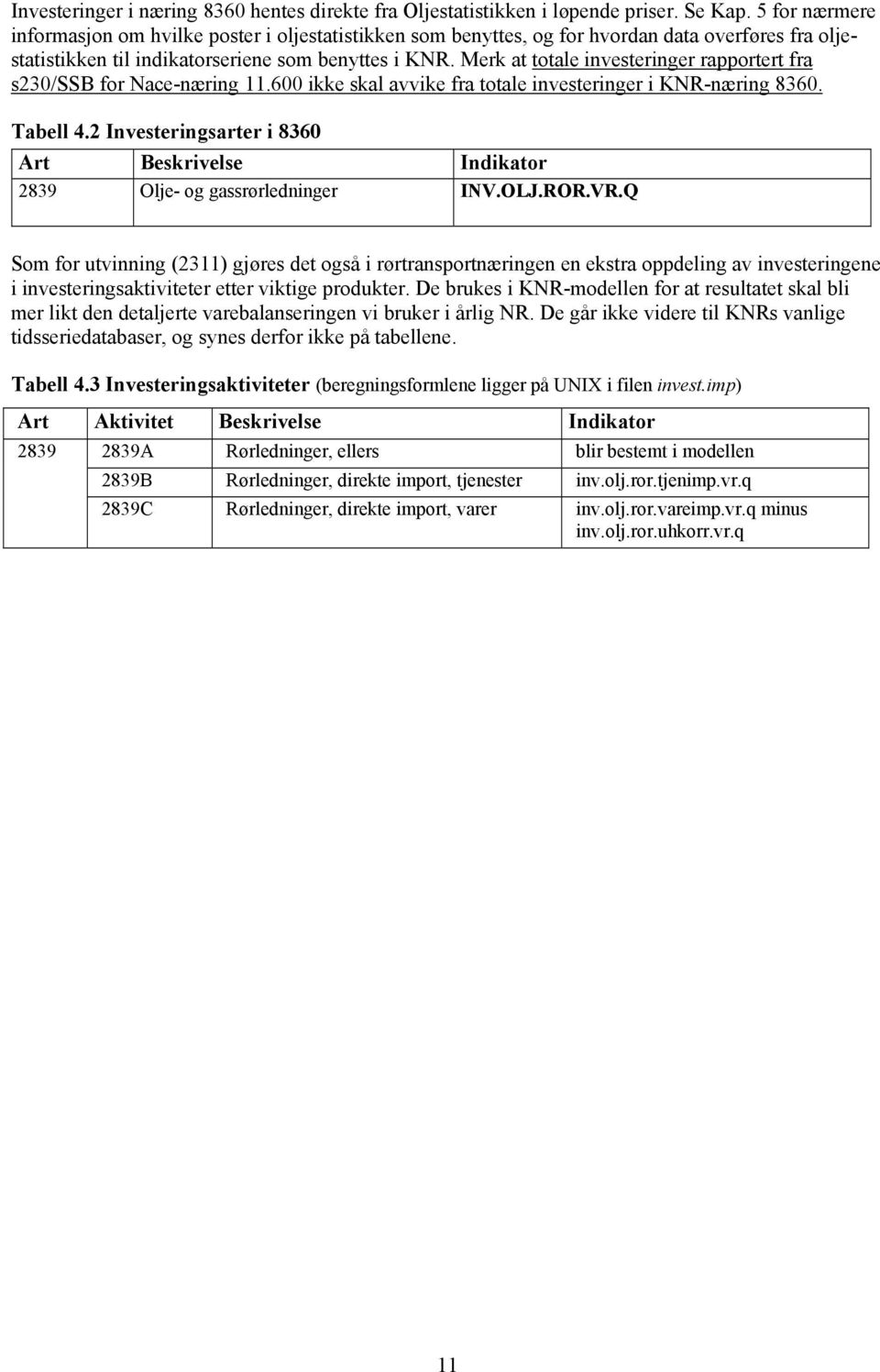 Merk at totale investeringer rapportert fra s230/ssb for Nace-næring 11.600 ikke skal avvike fra totale investeringer i KNR-næring 8360. Tabell 4.