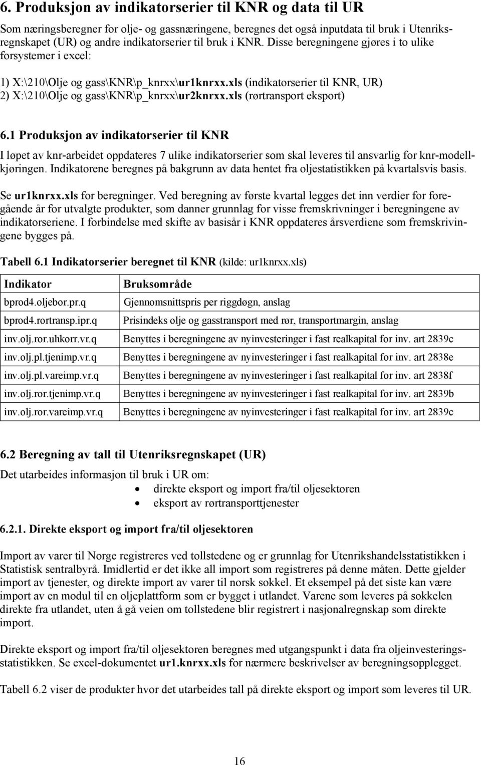 xls (rørtransport eksport) 6.1 Produksjon av indikatorserier til KNR I løpet av knr-arbeidet oppdateres 7 ulike indikatorserier som skal leveres til ansvarlig for knr-modellkjøringen.