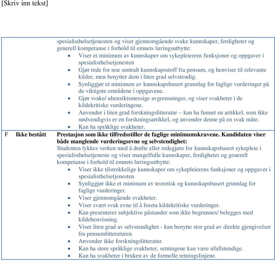 Synliggjør et minimum av kunnskapsbasert grunnlag for faglige vurderinger på de viktigste områdene i oppgavene.