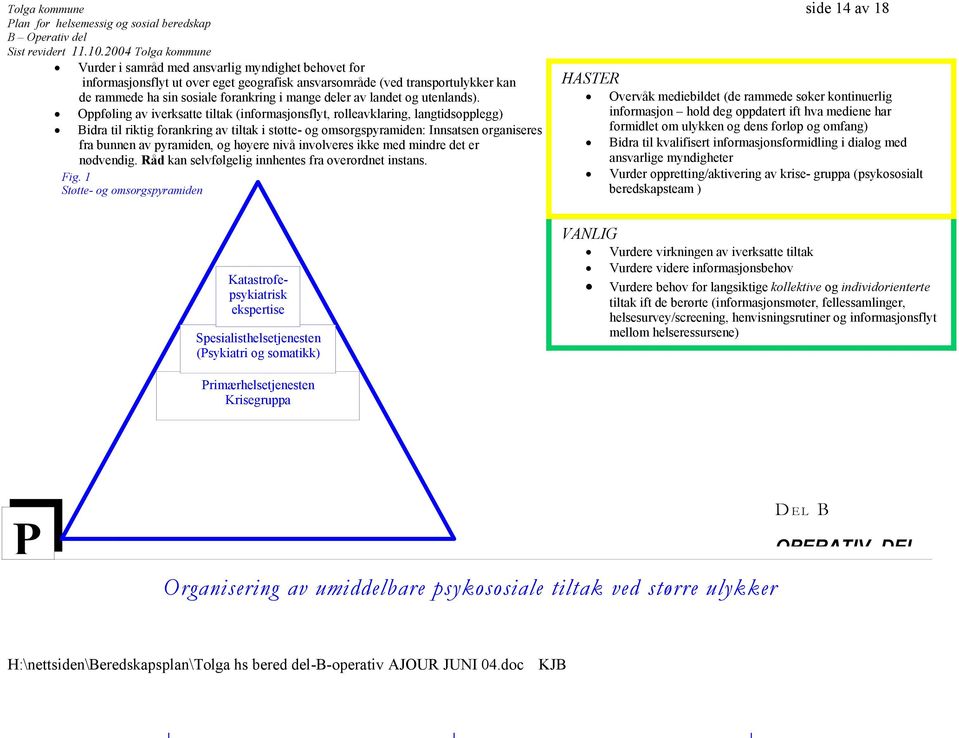 Oppføling av iverksatte tiltak (informasjonsflyt, rolleavklaring, langtidsopplegg) Bidra til riktig forankring av tiltak i støtte- og omsorgspyramiden: Innsatsen organiseres fra bunnen av pyramiden,