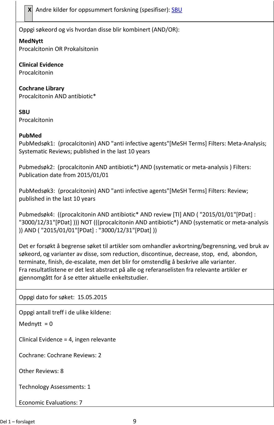 years Pubmedsøk2: (procalcitonin AND antibiotic*) AND (systematic or meta-analysis ) Filters: Publication date from 2015/01/01 PubMedsøk3: (procalcitonin) AND "anti infective agents"[mesh Terms]