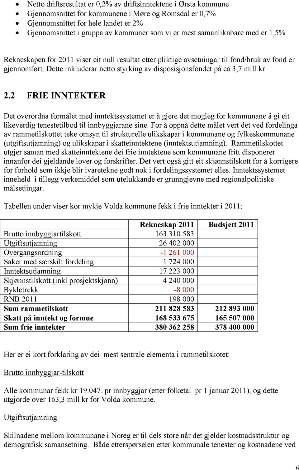 Dette inkluderar netto styrking av disposisjonsfondet på ca 3,7 mill kr 2.