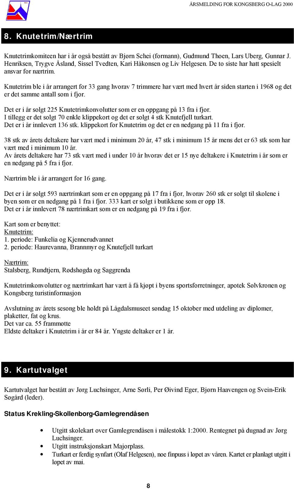 Det er i år solgt 225 Knutetrimkonvolutter som er en oppgang på 13 fra i fjor. I tillegg er det solgt 70 enkle klippekort og det er solgt 4 stk Knutefjell turkart. Det er i år innlevert 136 stk.