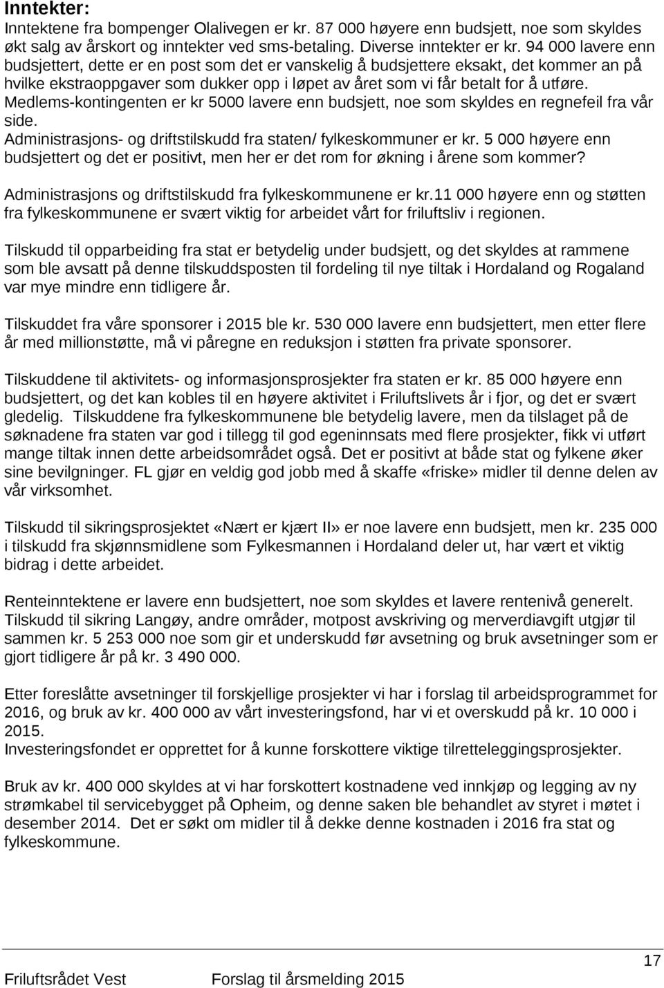 Medlems-kontingenten er kr 5000 lavere enn budsjett, noe som skyldes en regnefeil fra vår side. Administrasjons- og driftstilskudd fra staten/ fylkeskommuner er kr.