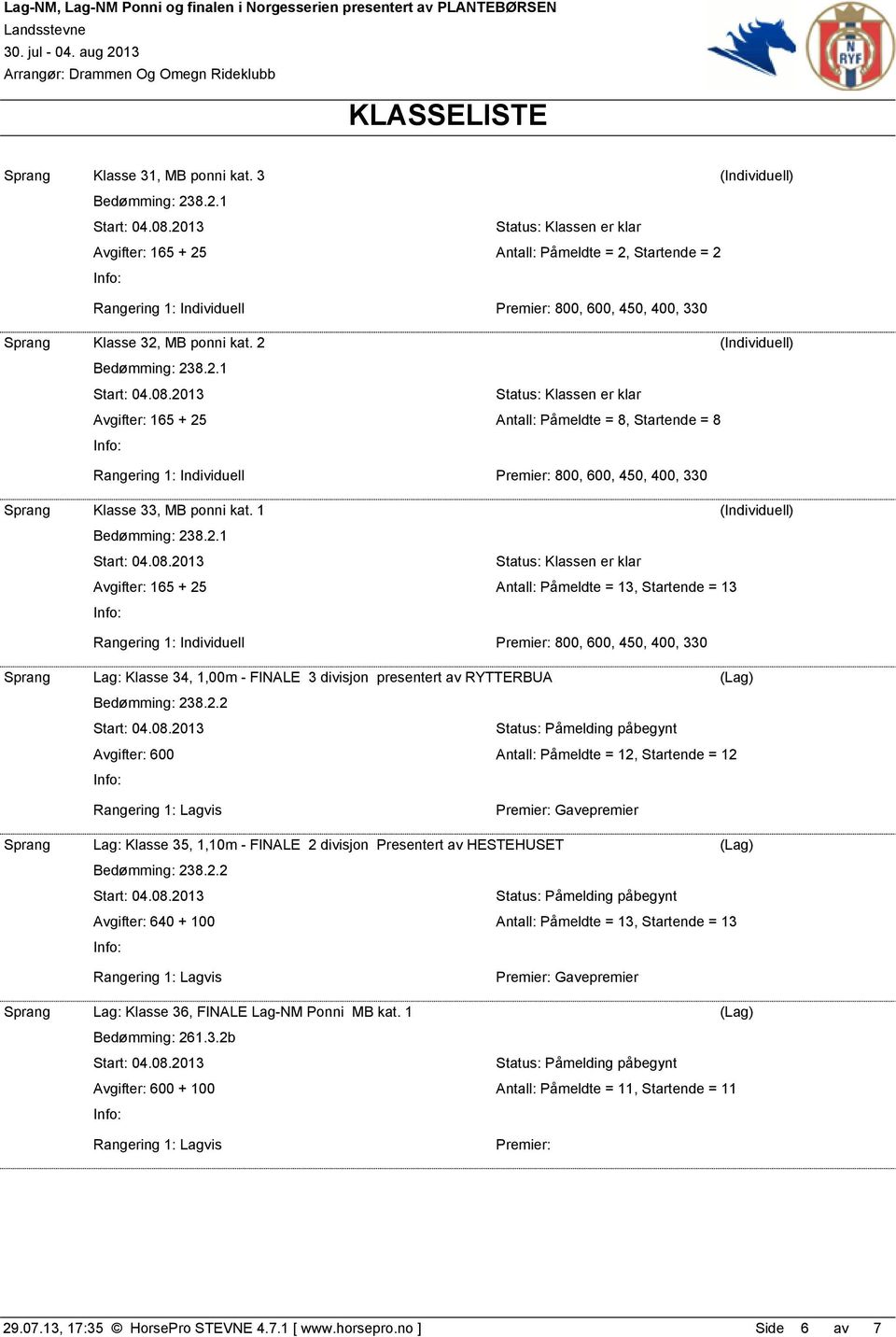 1 (Individuell) Sprang Lag: Klasse 34, 1,00m - FINALE 3 divisjon presentert av RYTTERBUA (Lag) Avgifter: 600 Sprang Lag: