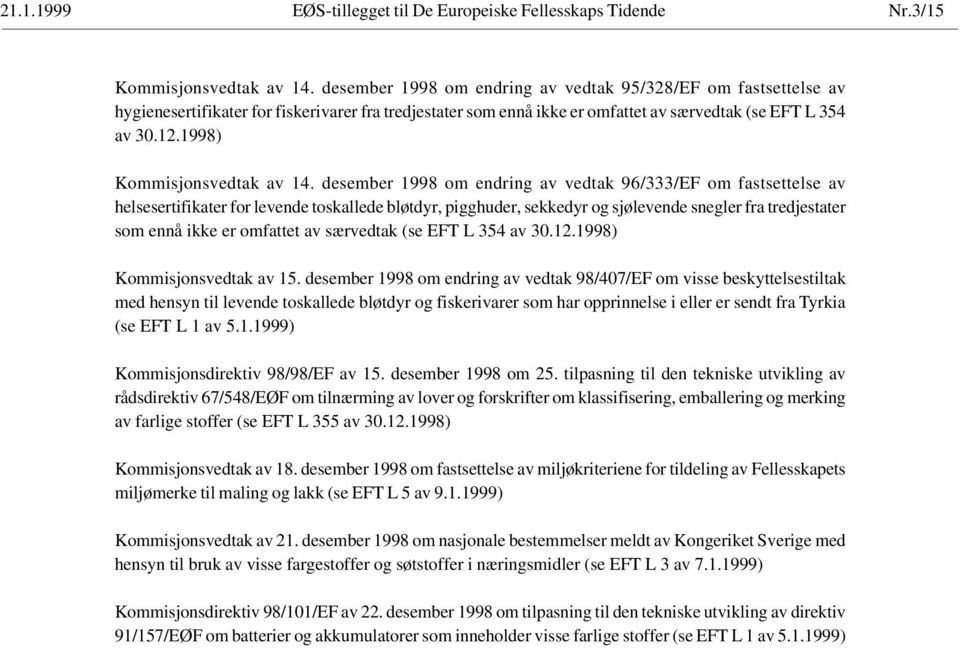 1998) Kommisjonsvedtak av 14.