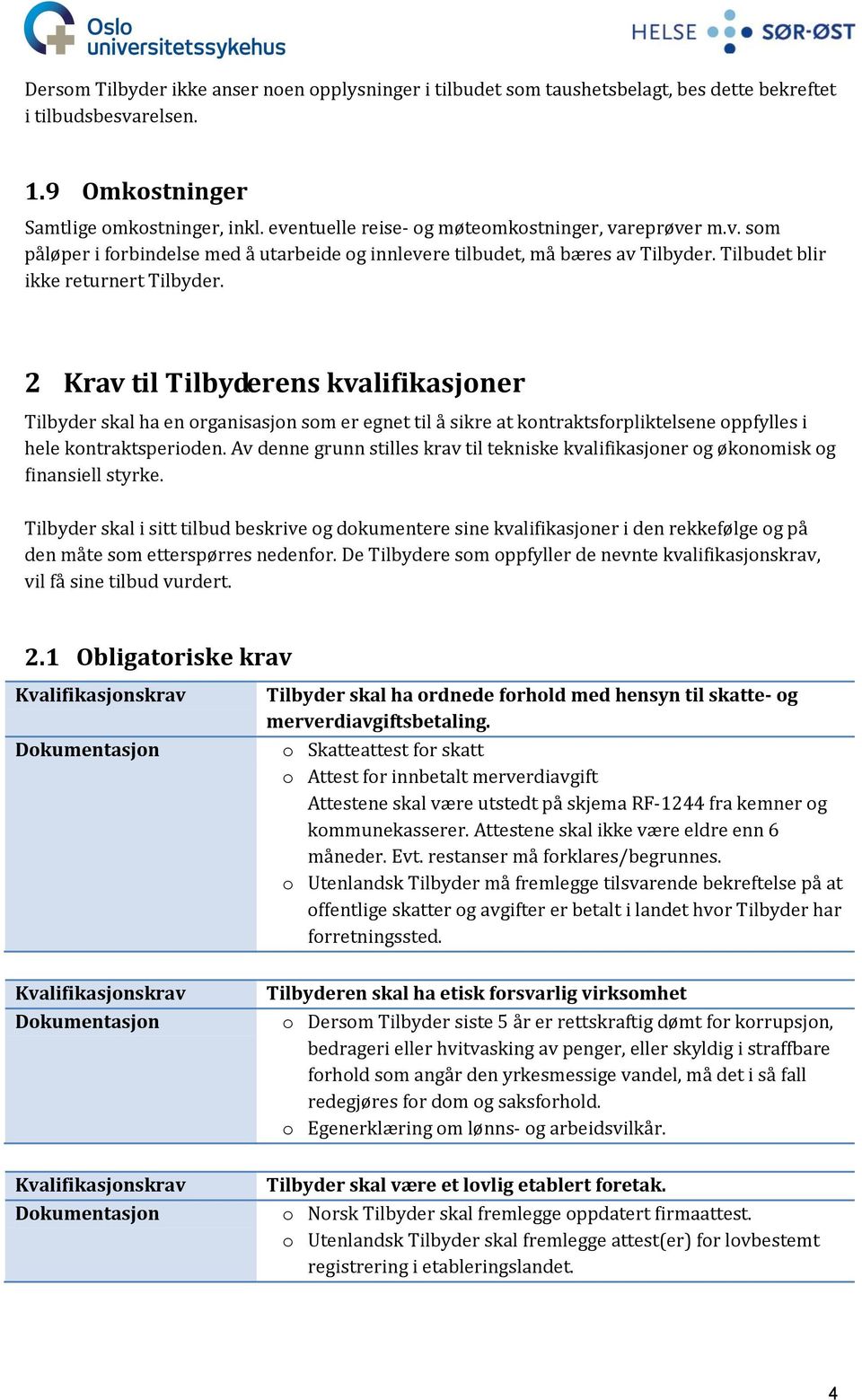 2 Krav til Tilbyderens kvalifikasjoner Tilbyder skal ha en organisasjon som er egnet til å sikre at kontraktsforpliktelsene oppfylles i hele kontraktsperioden.