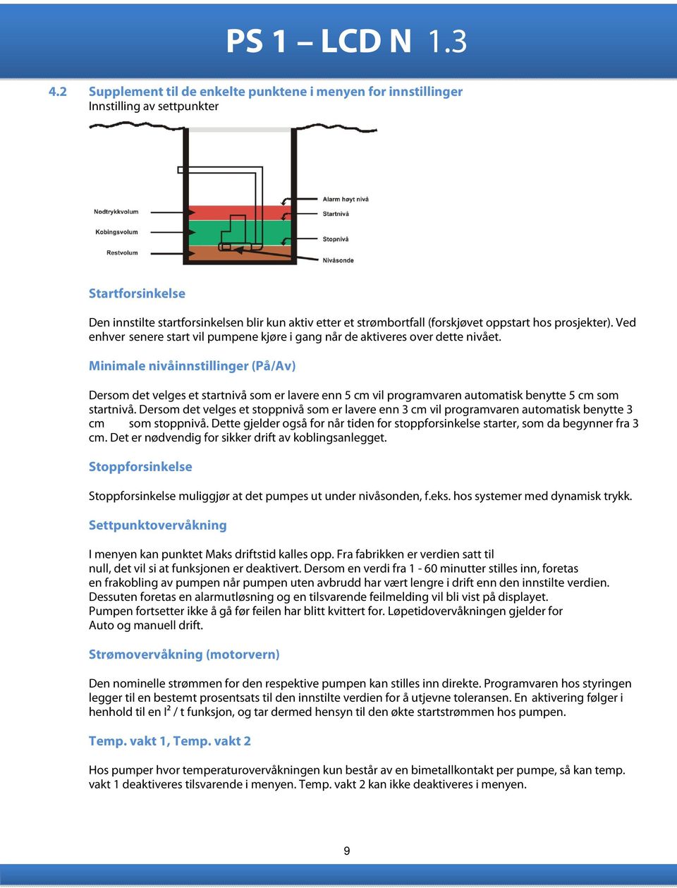 Minimale nivåinnstillinger (På/Av) Dersom det velges et startnivå som er lavere enn 5 cm vil programvaren automatisk benytte 5 cm som startnivå.