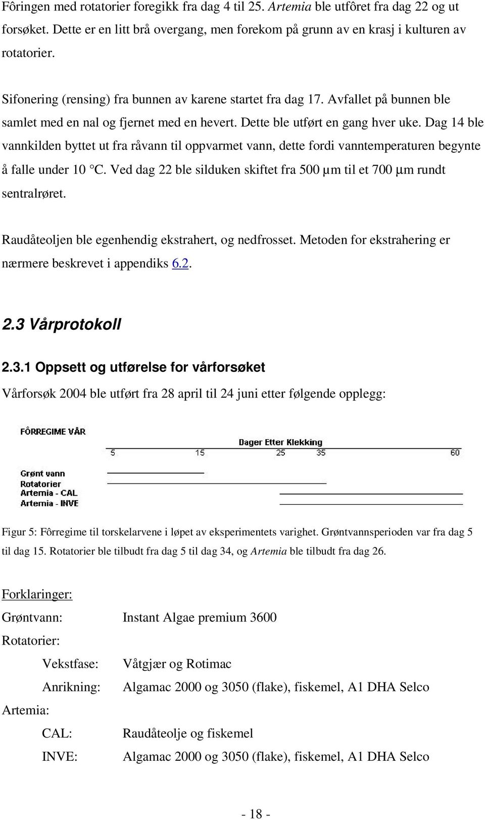 Dag 14 ble vannkilden byttet ut fra råvann til oppvarmet vann, dette fordi vanntemperaturen begynte å falle under 10 C. Ved dag 22 ble silduken skiftet fra 500 µm til et 700 µm rundt sentralrøret.