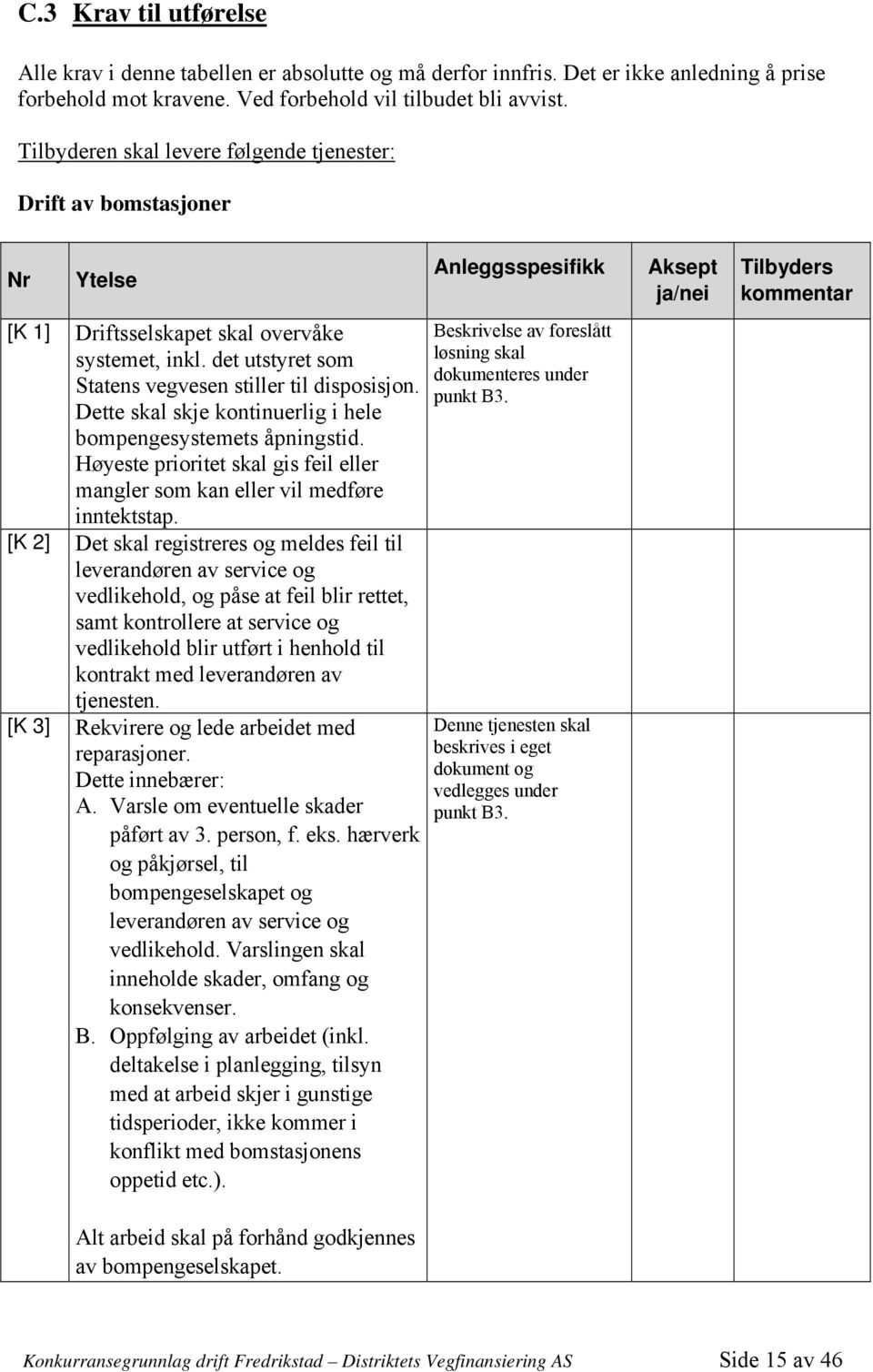 Dette skal skje kontinuerlig i hele bompengesystemets åpningstid. Høyeste prioritet skal gis feil eller mangler som kan eller vil medføre inntektstap.