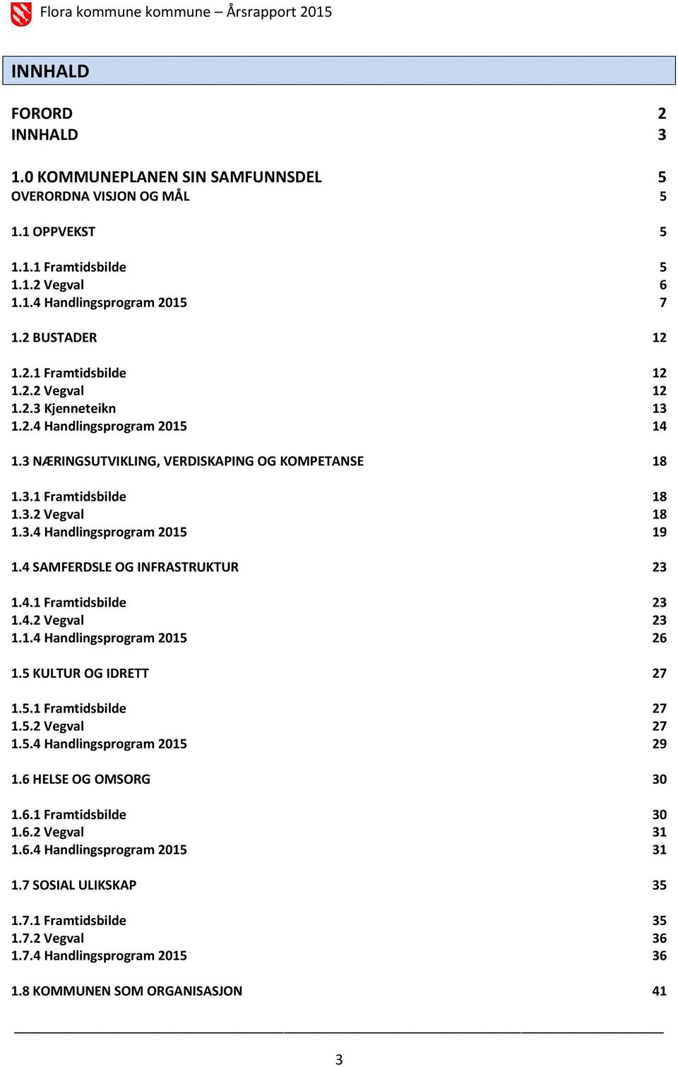 4 SAMFERDSLE OG INFRASTRUKTUR 23 1.4.1 Framtidsbilde 23 1.4.2 Vegval 23 1.1.4 Handlingsprogram 2015 26 1.5 KULTUR OG IDRETT 27 1.5.1 Framtidsbilde 27 1.5.2 Vegval 27 1.5.4 Handlingsprogram 2015 29 1.