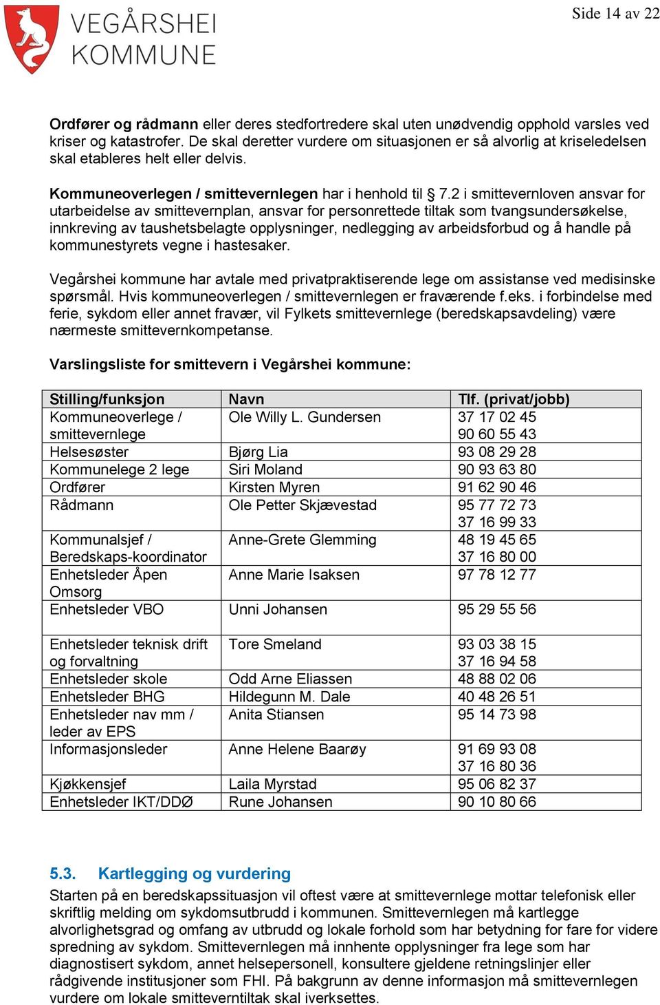 2 i smittevernloven ansvar for utarbeidelse av smittevernplan, ansvar for personrettede tiltak som tvangsundersøkelse, innkreving av taushetsbelagte opplysninger, nedlegging av arbeidsforbud og å