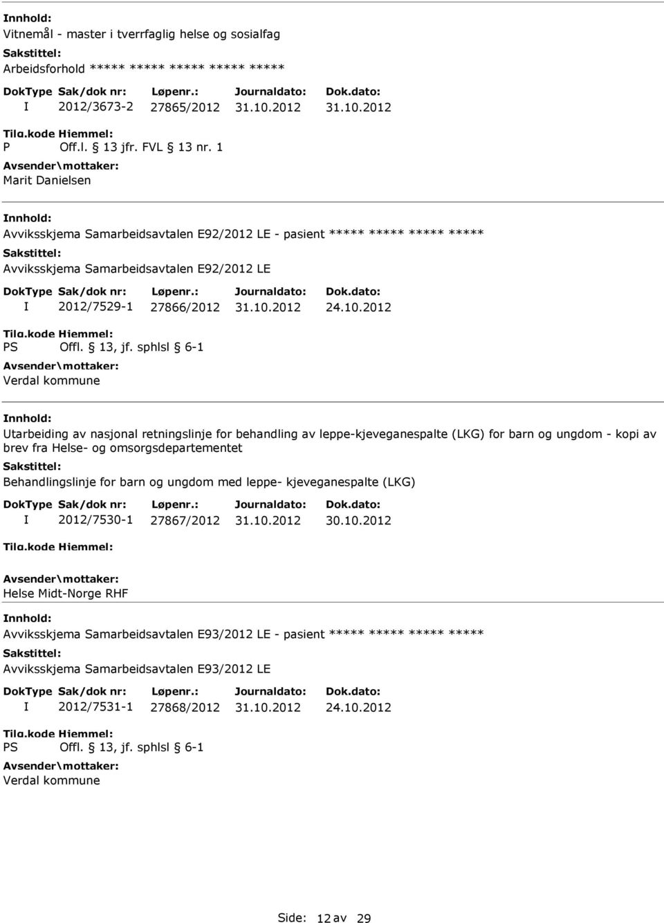 og ungdom - kopi av brev fra Helse- og omsorgsdepartementet Behandlingslinje for barn og ungdom med leppe- kjeveganespalte (LKG) 2012/7530-1 27867/2012 Helse