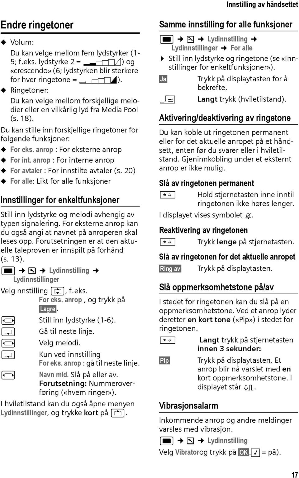 anrop : For eksterne anrop u For int. anrop : For interne anrop u For avtaler : For innstilte avtaler (s.