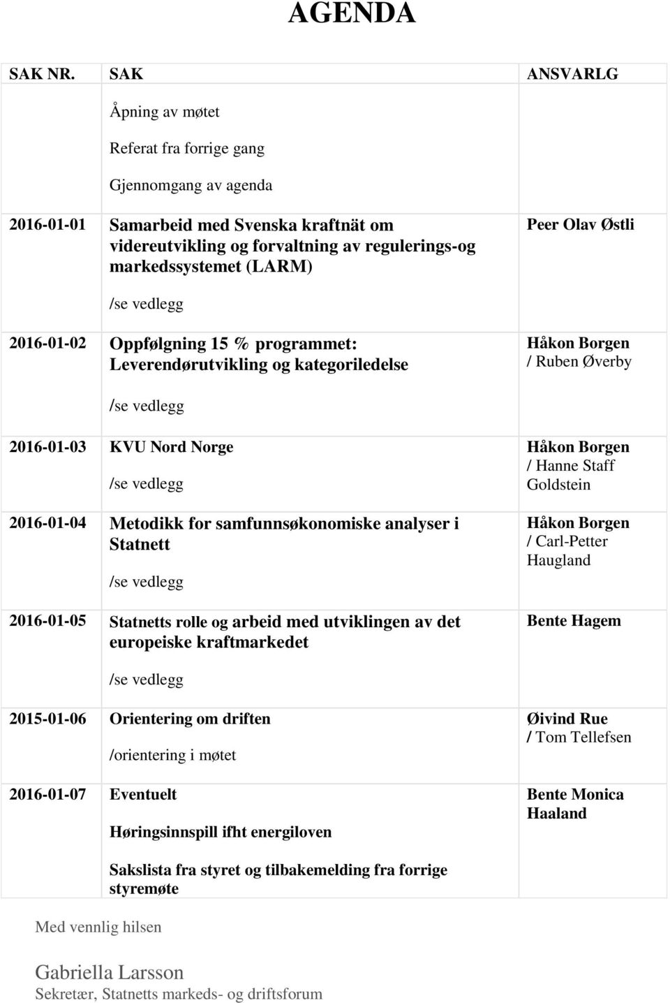 Olav Østli /se vedlegg 2016-01-02 Oppfølgning 15 % programmet: Leverendørutvikling og kategoriledelse Håkon Borgen / Ruben Øverby /se vedlegg 2016-01-03 KVU Nord Norge /se vedlegg 2016-01-04 Metodikk